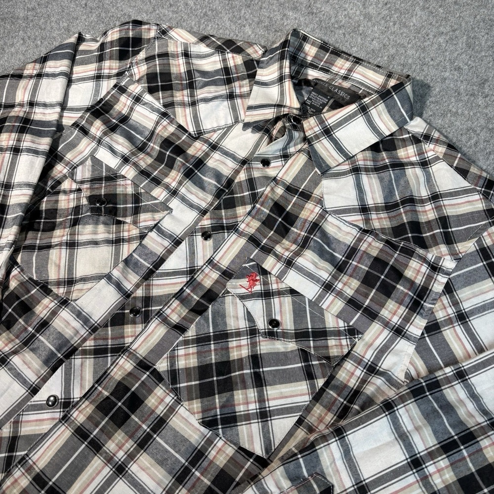 Knights Classics Plaid Shirt Mens Large Long Sleeve Pearl Snap Button Up Western